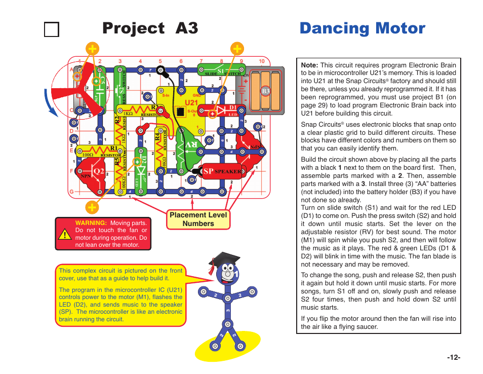 Project a3 dancing motor | Elenco Snap Circuits XP ® User Manual | Page 13 / 64