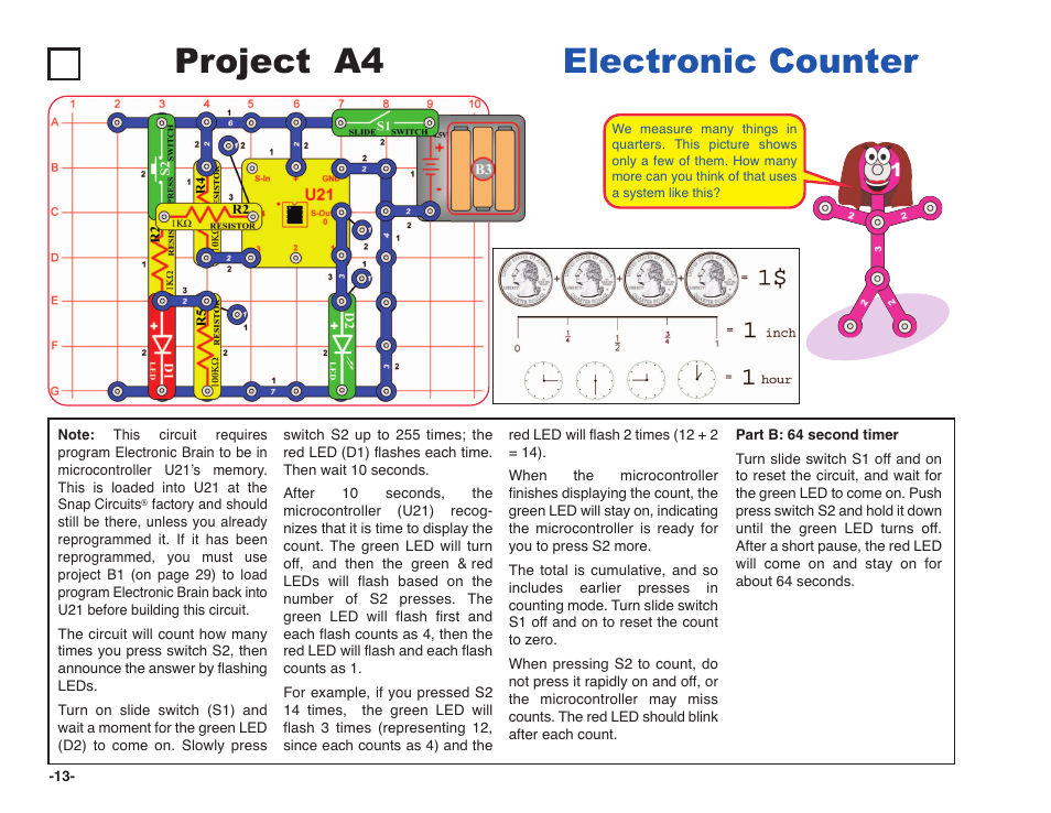 Project a4 electronic counter | Elenco Snap Circuits XP ® User Manual | Page 14 / 64