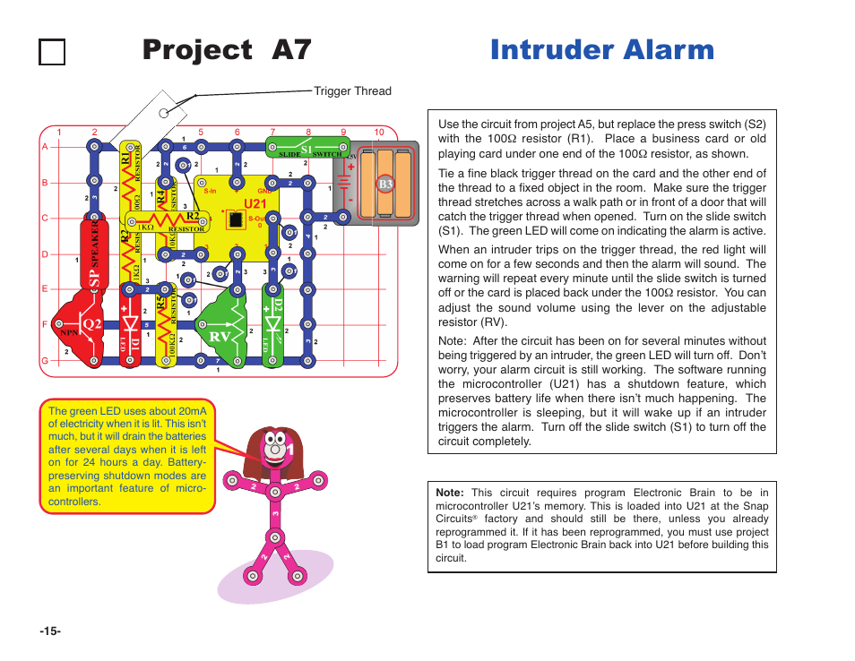 Project a7 intruder alarm | Elenco Snap Circuits XP ® User Manual | Page 16 / 64