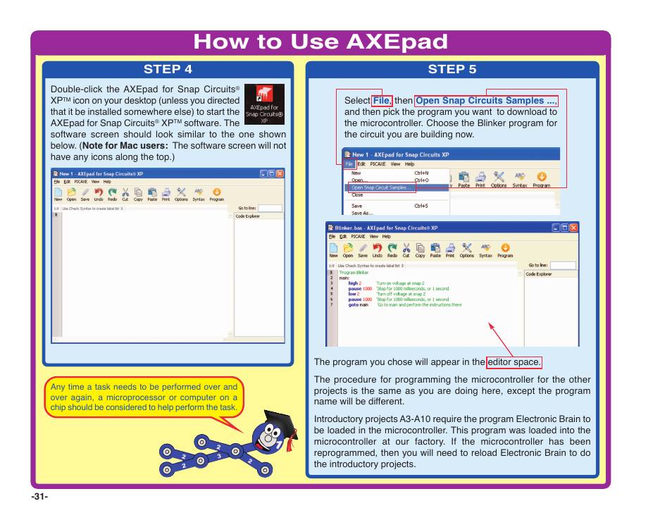 How to use axepad | Elenco Snap Circuits XP ® User Manual | Page 32 / 64