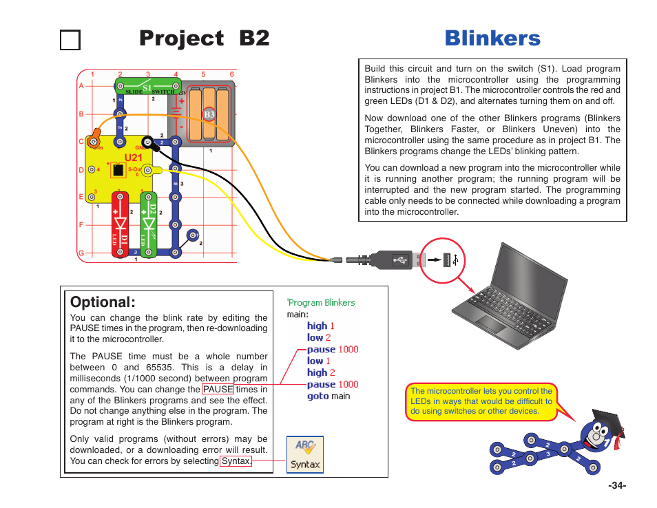 Project b2 blinkers, Optional | Elenco Snap Circuits XP ® User Manual | Page 35 / 64