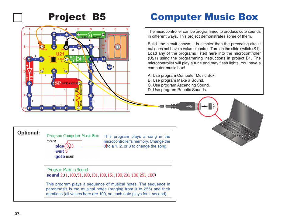 Project b5 computer music box | Elenco Snap Circuits XP ® User Manual | Page 38 / 64