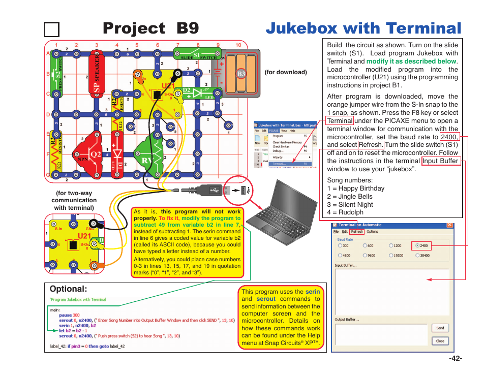 Project b9 jukebox with terminal | Elenco Snap Circuits XP ® User Manual | Page 43 / 64