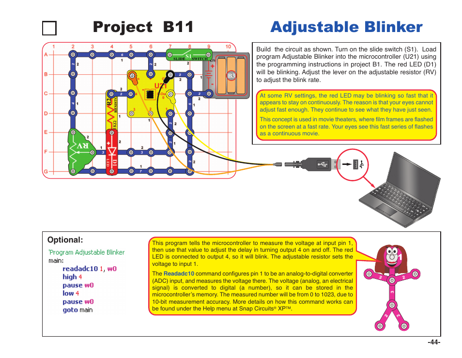 Project b11 adjustable blinker | Elenco Snap Circuits XP ® User Manual | Page 45 / 64