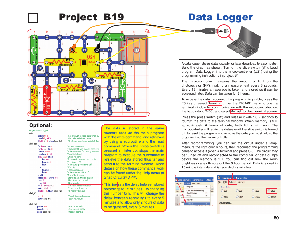 Project b19 data logger | Elenco Snap Circuits XP ® User Manual | Page 51 / 64