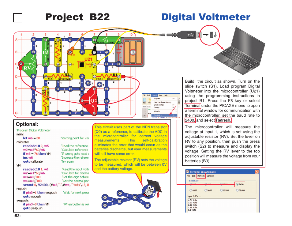 Project b22 digital voltmeter | Elenco Snap Circuits XP ® User Manual | Page 54 / 64