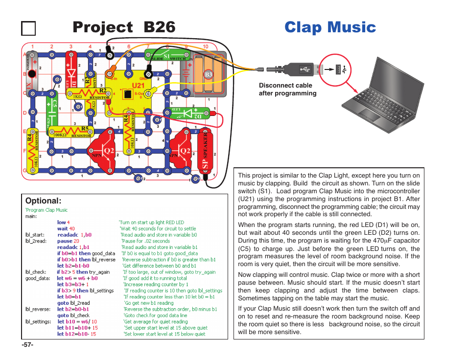 Project b26 clap music | Elenco Snap Circuits XP ® User Manual | Page 58 / 64