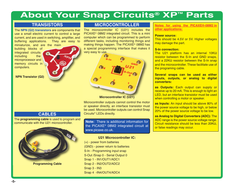 About your snap circuits, Parts | Elenco Snap Circuits XP ® User Manual | Page 6 / 64