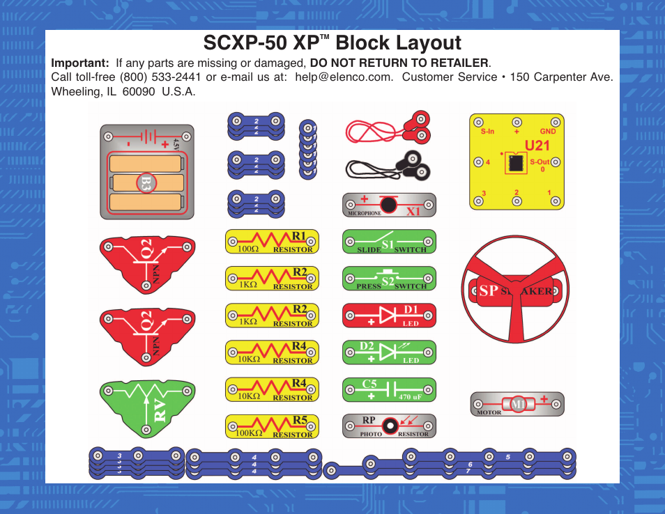 Scxp-50 xp, Block layout | Elenco Snap Circuits XP ® User Manual | Page 64 / 64