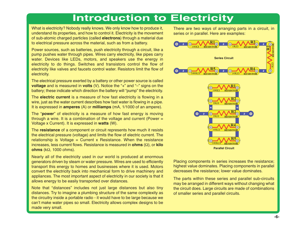 Introduction to electricity | Elenco Snap Circuits XP ® User Manual | Page 7 / 64