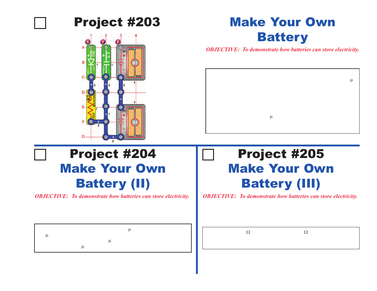 Project #203, Make your own battery | Elenco Upgrade Kit SC100 to SC500 User Manual | Page 37 / 140