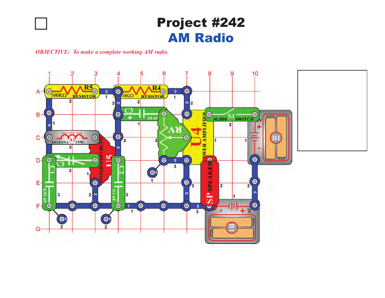 Project #242, Am radio | Elenco Upgrade Kit SC100 to SC500 User Manual | Page 51 / 140