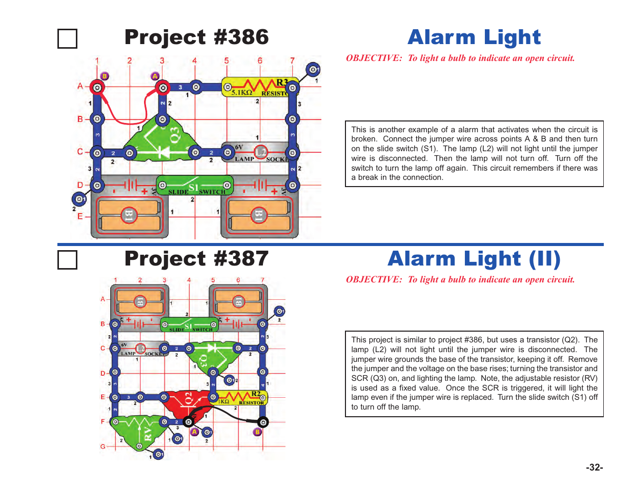 Project #386, Alarm light project #387 alarm light (ii) | Elenco Upgrade Kit SC100 to SC750 User Manual | Page 109 / 288
