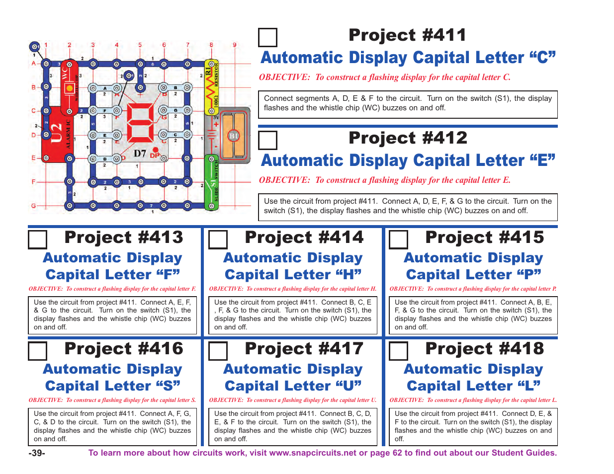 Automatic display capital letter “c” project #411, Project #414, Project #415 | Project #416, Project #417, Project #418 | Elenco Upgrade Kit SC100 to SC750 User Manual | Page 116 / 288