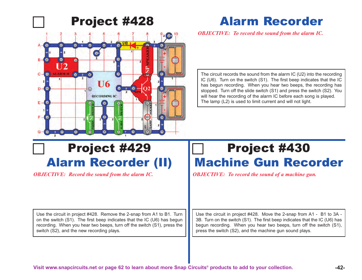 Project #428, Alarm recorder (ii), Machine gun recorder | Elenco Upgrade Kit SC100 to SC750 User Manual | Page 119 / 288