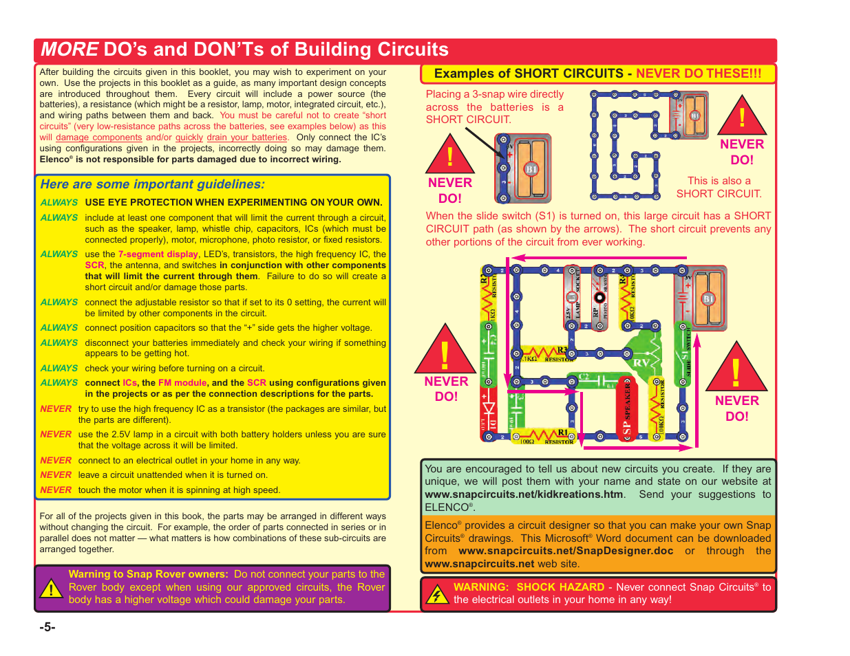 More, Do’s and don’ts of building circuits | Elenco Upgrade Kit SC100 to SC750 User Manual | Page 146 / 288