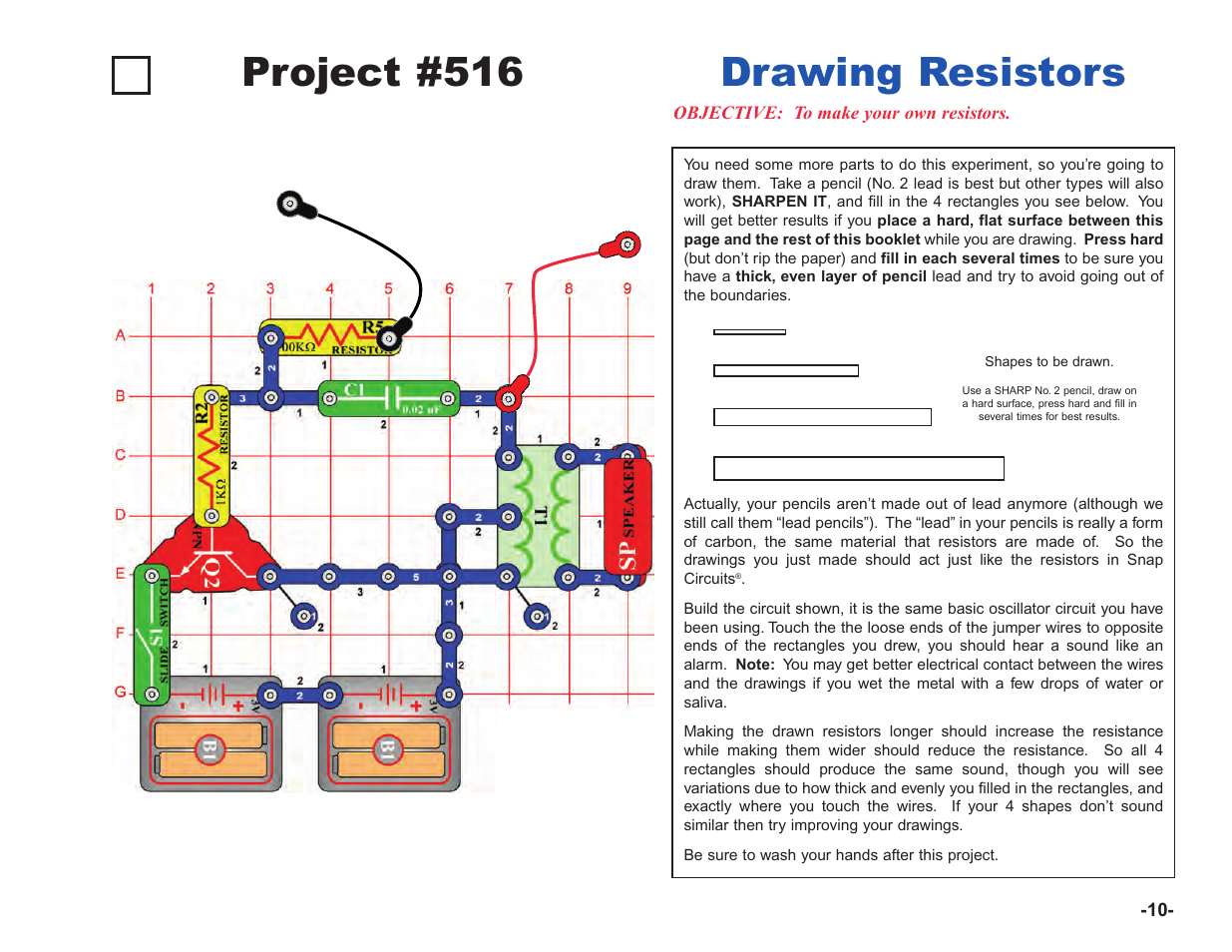 Project #516 drawing resistors | Elenco Upgrade Kit SC100 to SC750 User Manual | Page 151 / 288