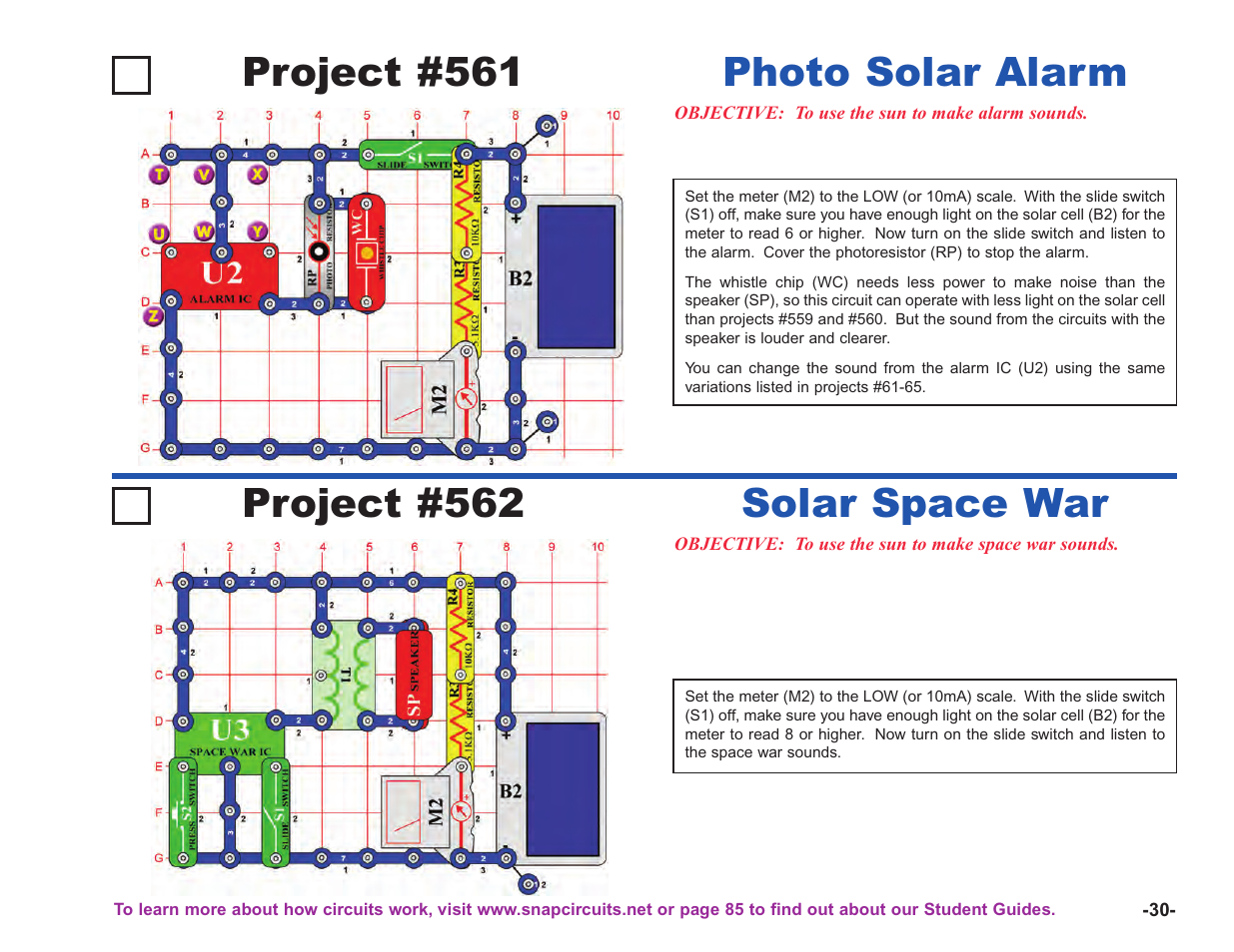 Project #561, Photo solar alarm project #562, Solar space war | Elenco Upgrade Kit SC100 to SC750 User Manual | Page 171 / 288