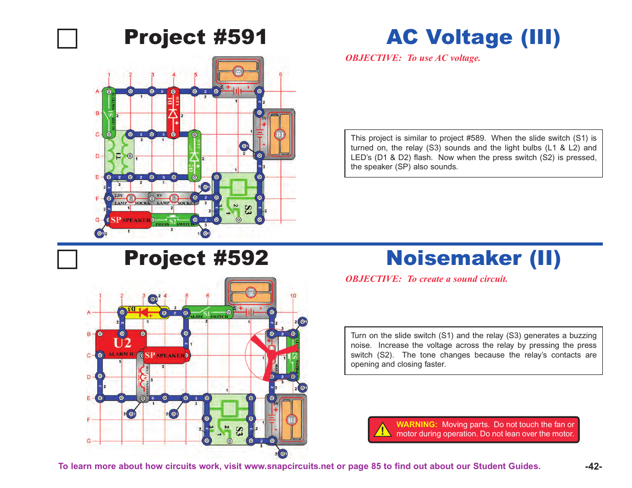 Project #591, Ac voltage (iii), Project #592 | Noisemaker (ii) | Elenco Upgrade Kit SC100 to SC750 User Manual | Page 183 / 288