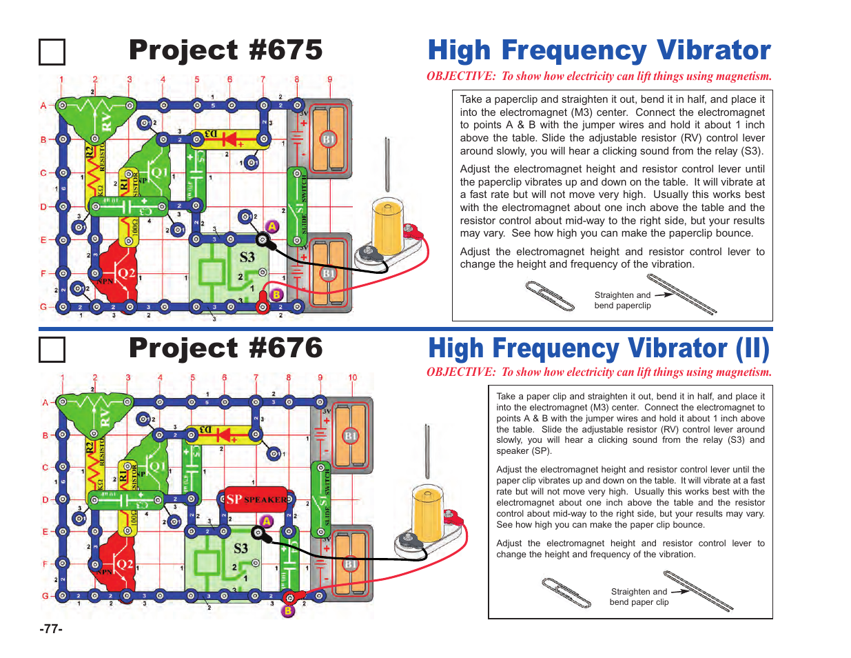 Project #675, High frequency vibrator project #676, High frequency vibrator (ii) | Elenco Upgrade Kit SC100 to SC750 User Manual | Page 218 / 288
