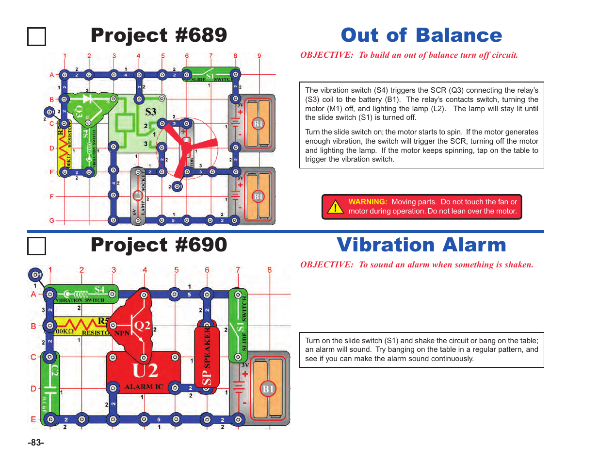 Project #689, Out of balance project #690, Vibration alarm | Elenco Upgrade Kit SC100 to SC750 User Manual | Page 224 / 288