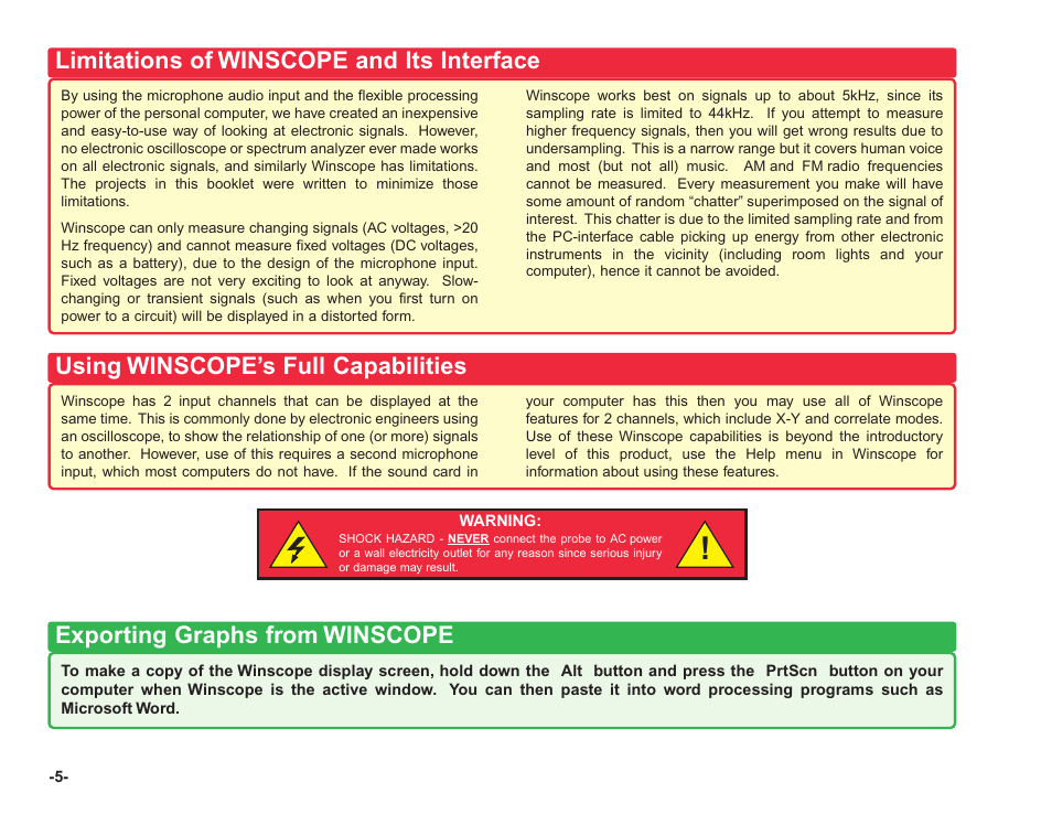 Limitations of winscope and its interface, Using winscope’s full capabilities, Exporting graphs from winscope | Elenco Upgrade Kit SC100 to SC750 User Manual | Page 234 / 288