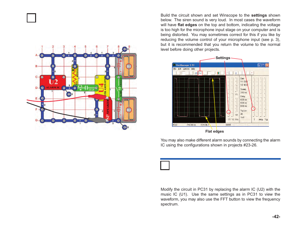 Project #pc31 police siren amplifier pc, Project #pc32 music amplifier pc | Elenco Upgrade Kit SC100 to SC750 User Manual | Page 271 / 288