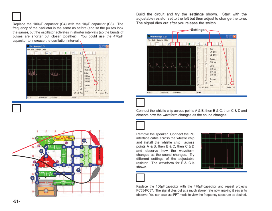 Project #pc55 electronic cat pc, Project #pc54, Project #pc56 | Project #pc57, Project #pc58 | Elenco Upgrade Kit SC100 to SC750 User Manual | Page 280 / 288