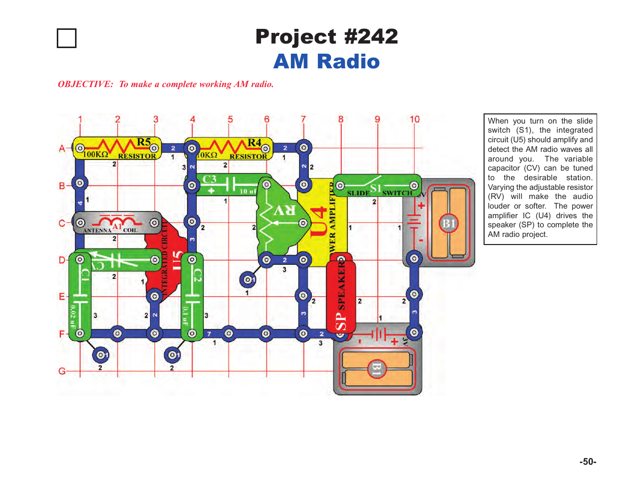 Project #242, Am radio | Elenco Upgrade Kit SC100 to SC750 User Manual | Page 51 / 288