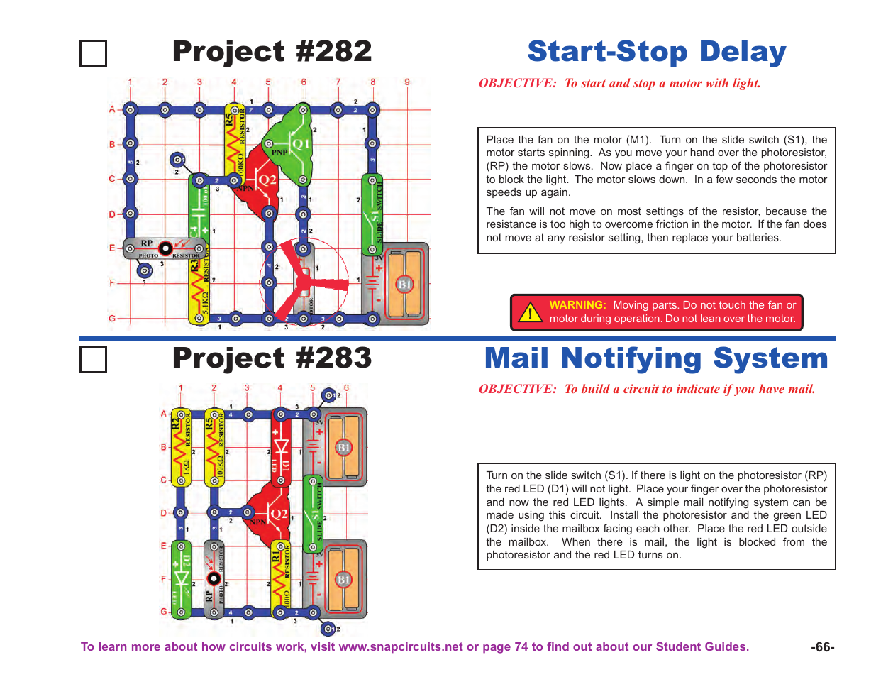 Project #282, Start-stop delay project #283, Mail notifying system | Elenco Upgrade Kit SC100 to SC750 User Manual | Page 67 / 288