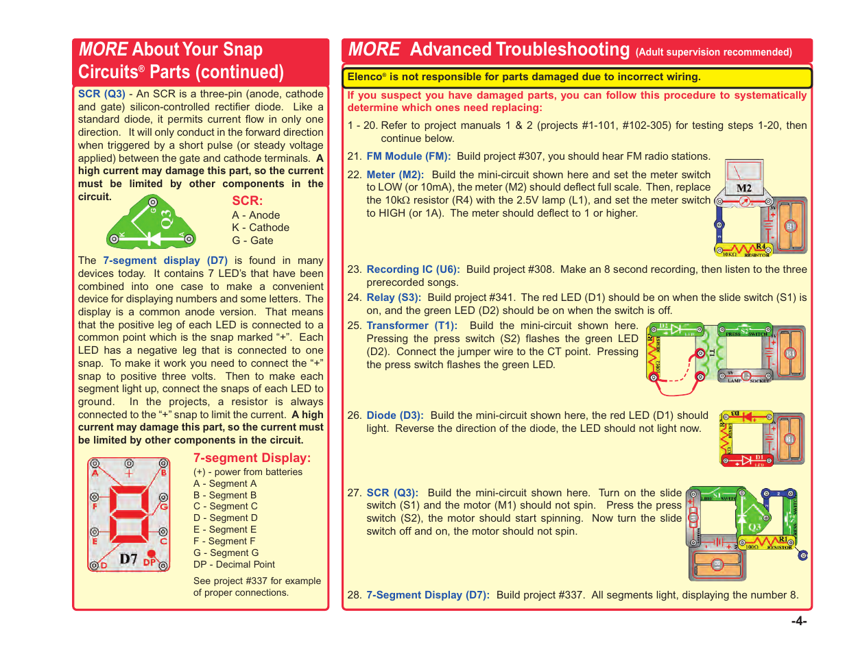 More, Advanced troubleshooting, About your snap circuits | Parts (continued) | Elenco Upgrade Kit SC100 to SC750 User Manual | Page 81 / 288