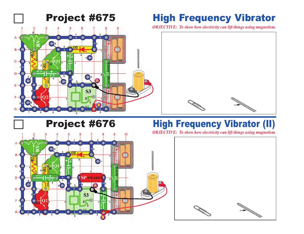 Project #675, High frequency vibrator project #676, High frequency vibrator (ii) | Elenco Upgrade Kit SC300 to SC750 User Manual | Page 142 / 212