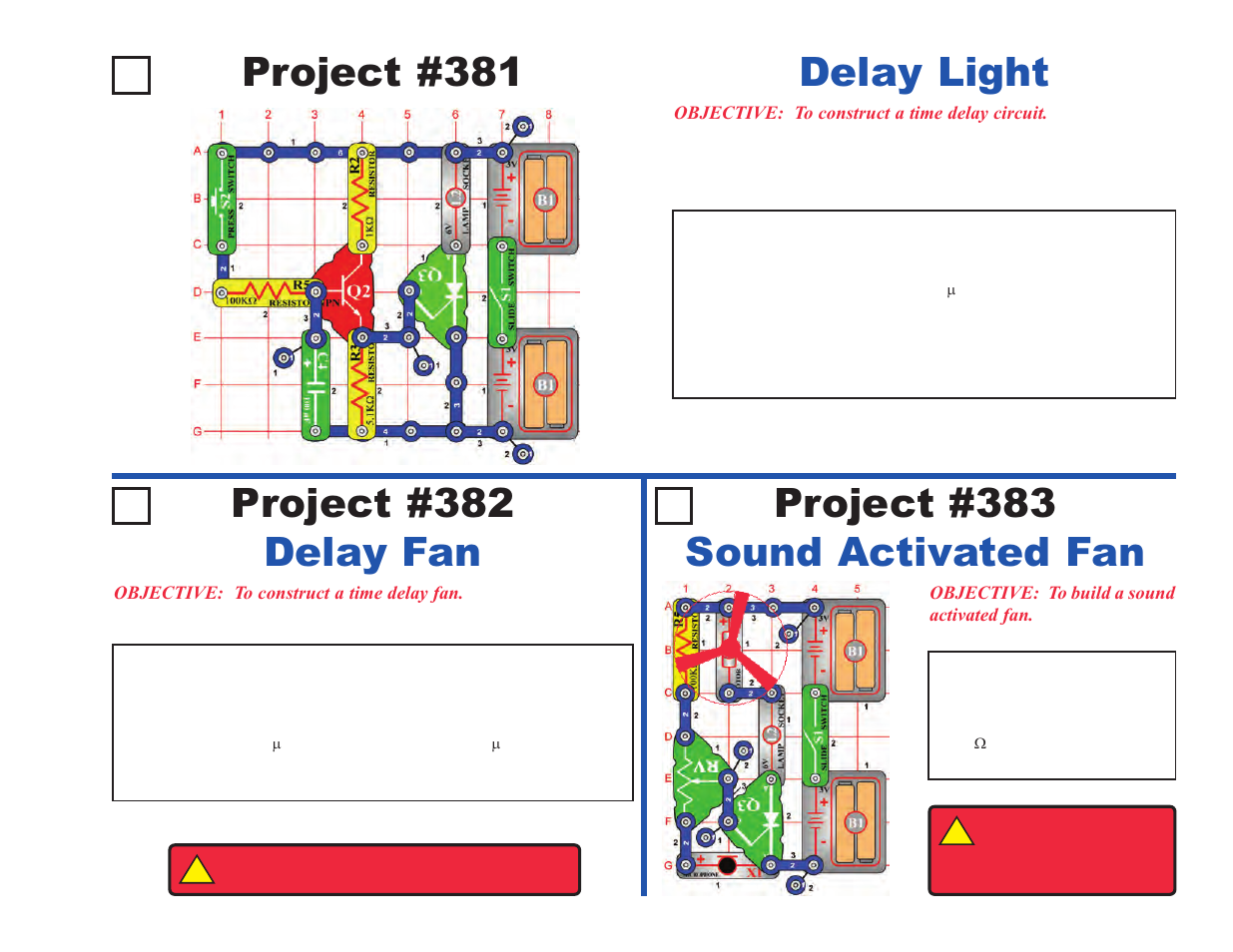 Project #381, Delay fan, Sound activated fan | Elenco Upgrade Kit SC300 to SC750 User Manual | Page 31 / 212