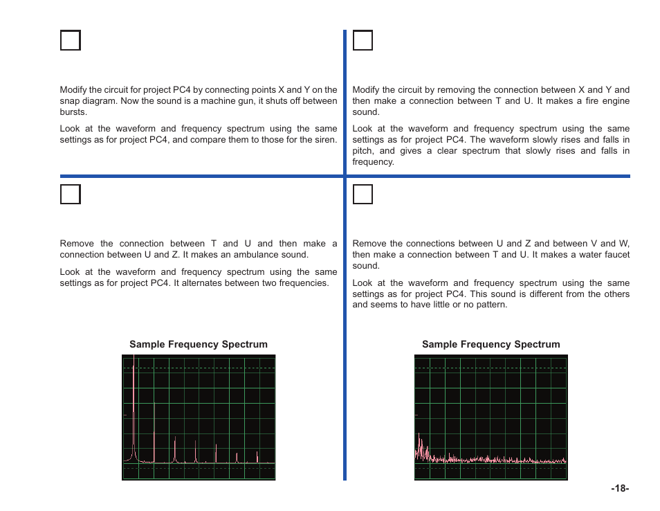 Project #pc5 light & sounds pc (ii), Project #pc6 light & sounds pc (iii), Project #pc7 light & sounds pc (iv) | Project #pc8 light & sounds pc (v) | Elenco Computer Inteface for Snap Circuits® User Manual | Page 19 / 60