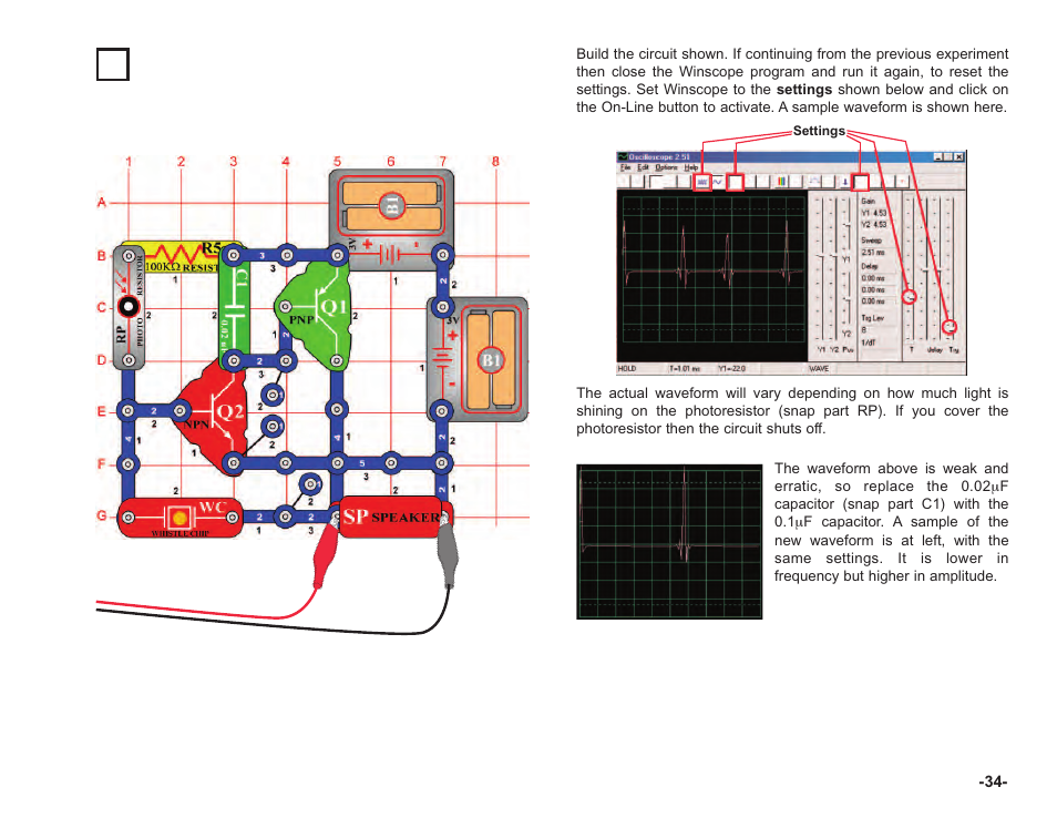 Project #pc21 buzzing in the dark pc | Elenco Computer Inteface for Snap Circuits® User Manual | Page 35 / 60