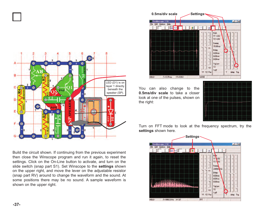 Project #pc23 sound pulse oscillator pc | Elenco Computer Inteface for Snap Circuits® User Manual | Page 38 / 60