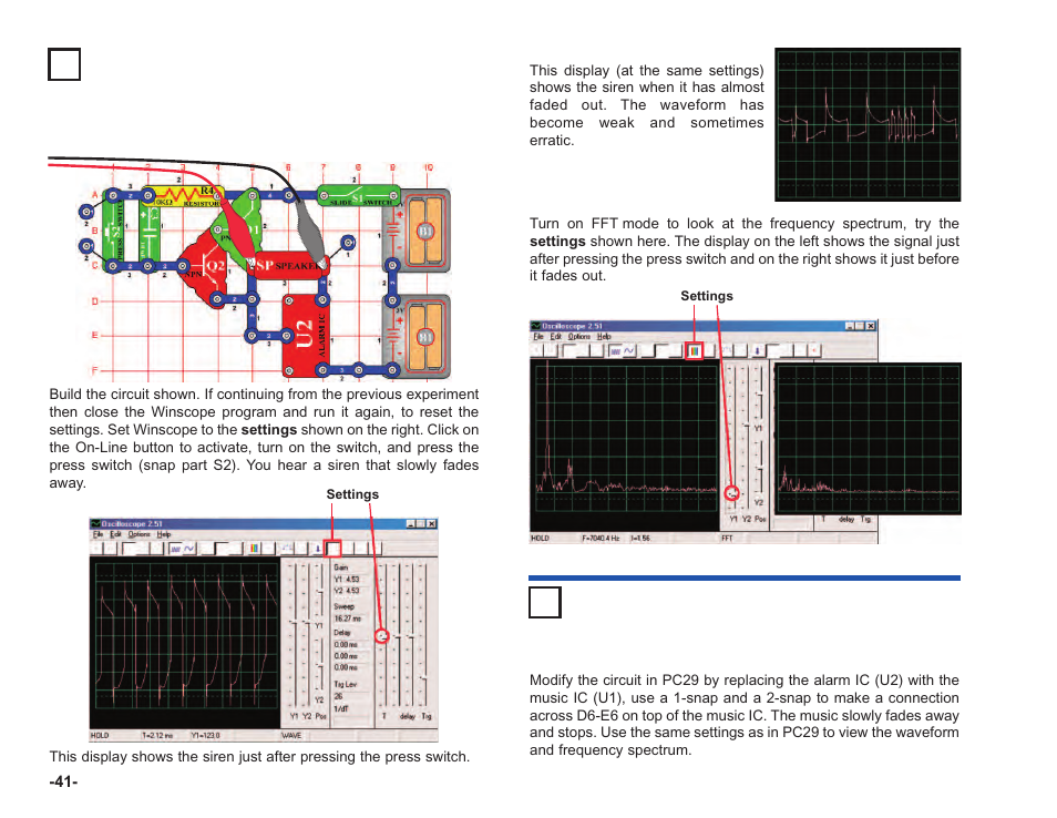Project #pc29 transistor fading siren pc, Project #pc30 fading doorbell pc | Elenco Computer Inteface for Snap Circuits® User Manual | Page 42 / 60