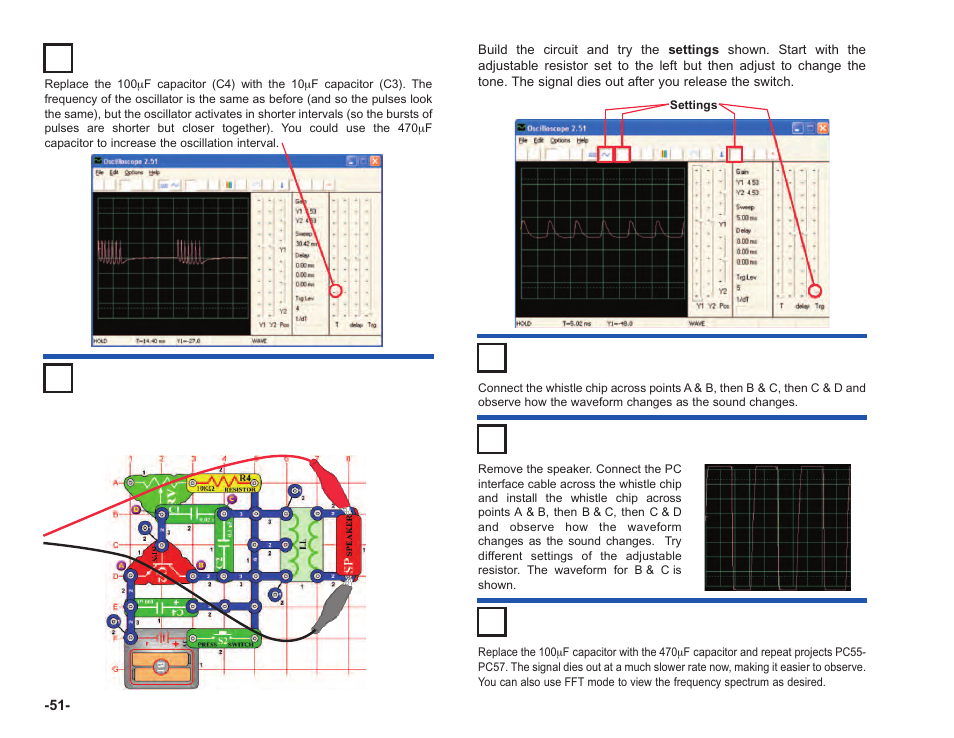 Project #pc55 electronic cat pc, Project #pc54, Project #pc56 | Project #pc57, Project #pc58 | Elenco Computer Inteface for Snap Circuits® User Manual | Page 52 / 60