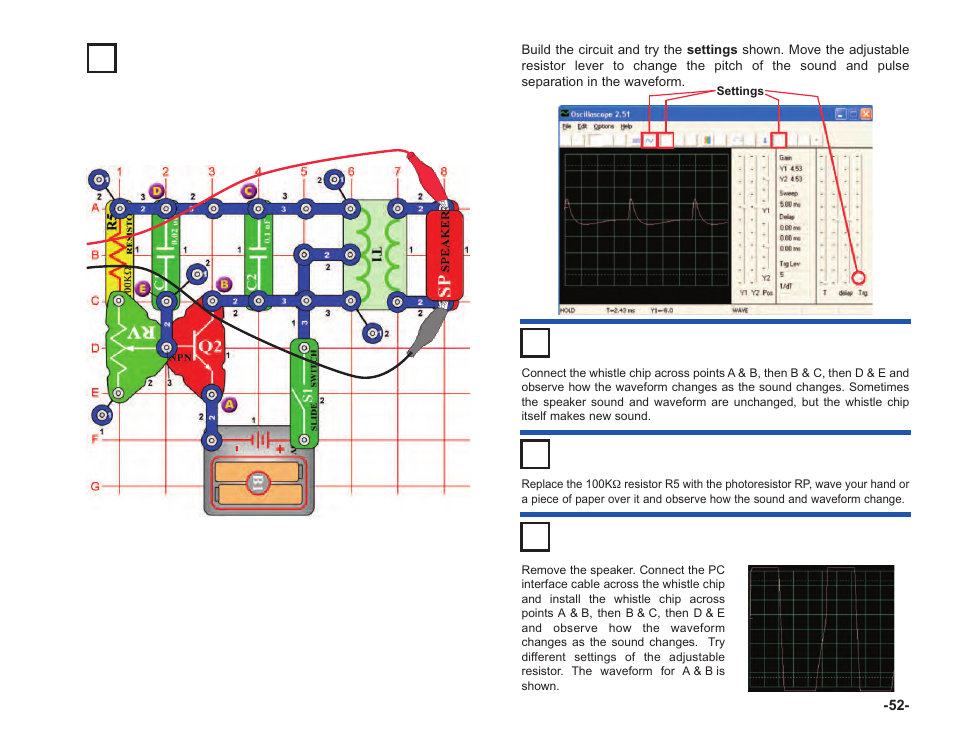 Project #pc59 variable oscillator pc, Project #pc60, Project #pc61 | Project #pc62 | Elenco Computer Inteface for Snap Circuits® User Manual | Page 53 / 60