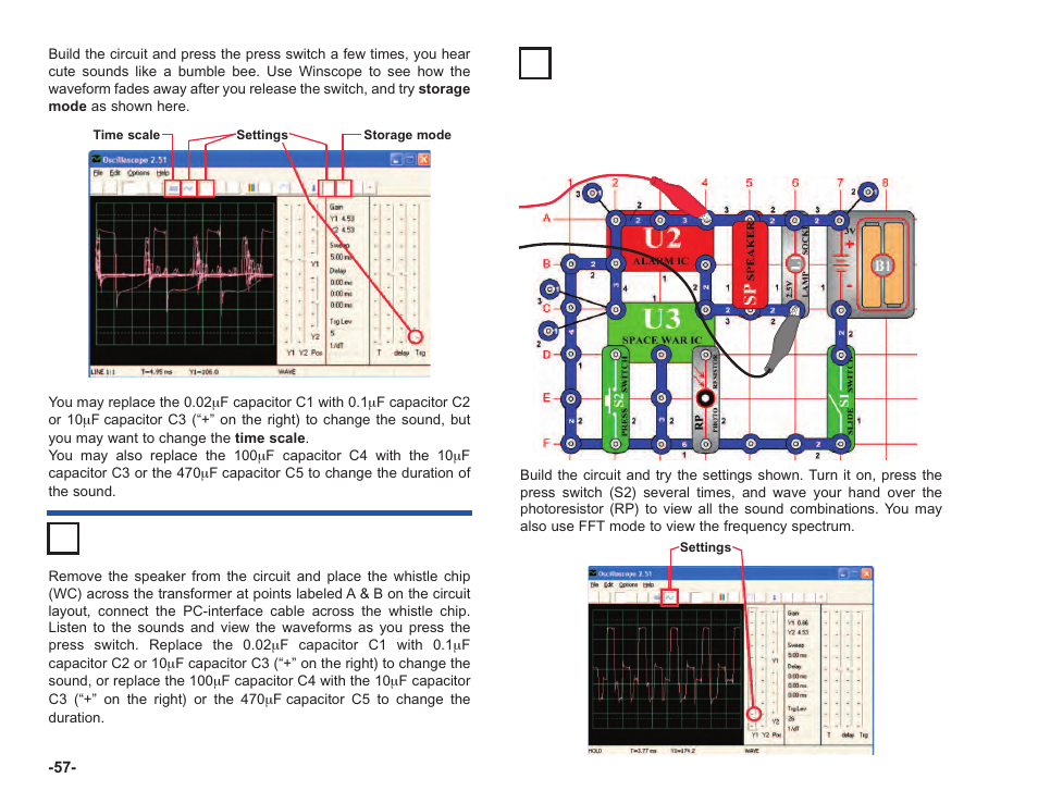 Project #pc71 space war alarm combo pc, Project #pc70 | Elenco Computer Inteface for Snap Circuits® User Manual | Page 58 / 60