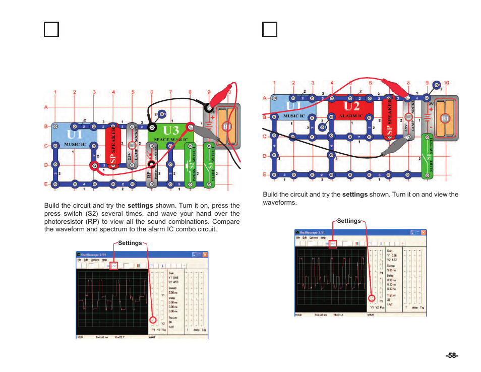 Project #pc72 space war music combo pc, Project #pc73 sound mixer pc | Elenco Computer Inteface for Snap Circuits® User Manual | Page 59 / 60