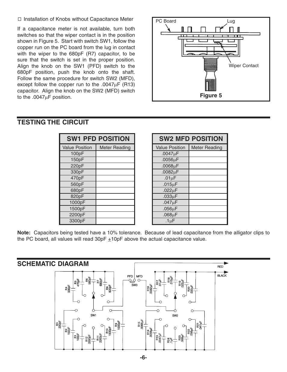 Sw2 mfd position | Elenco Capacitor Substitution Box User Manual | Page 7 / 8