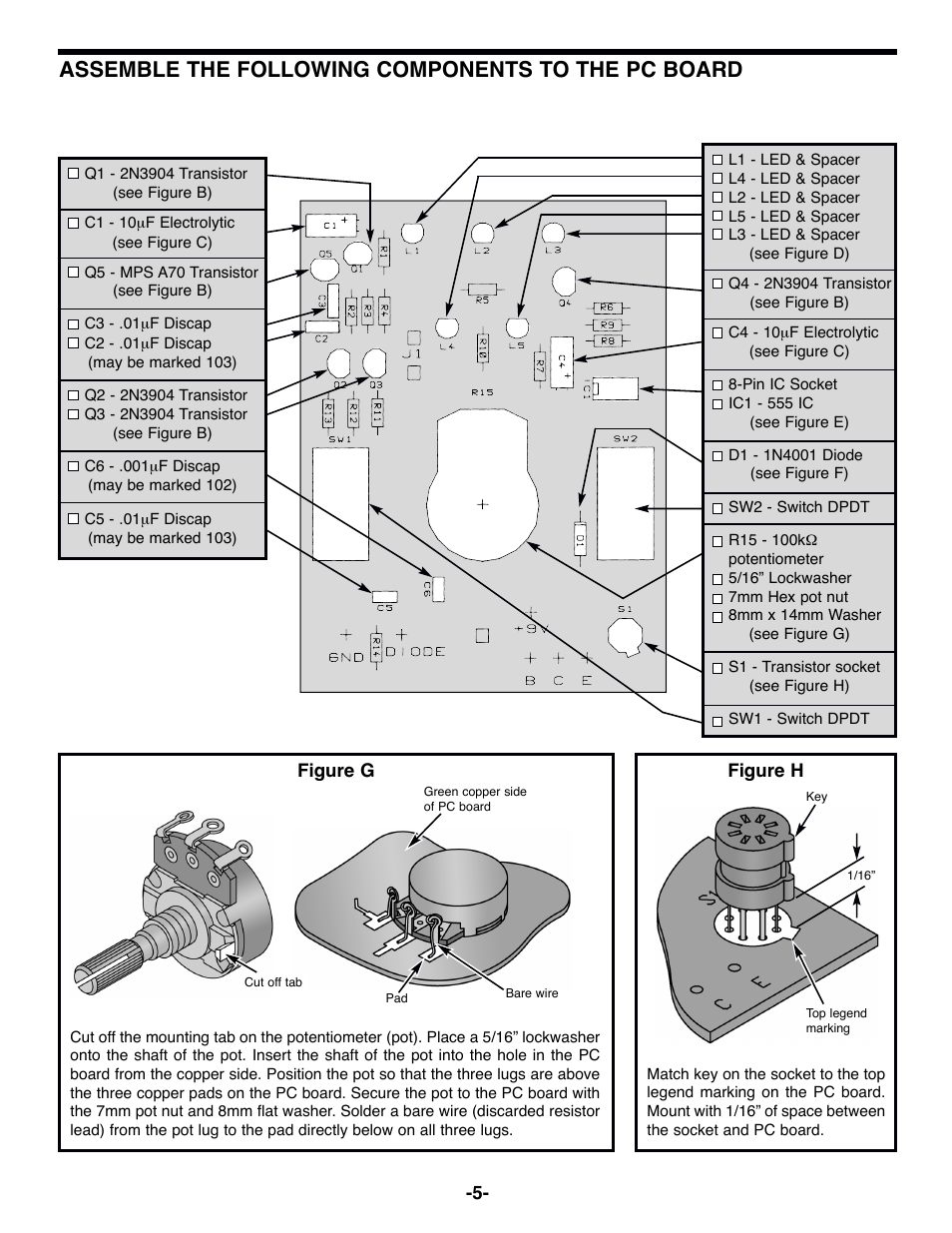 Assemble the following components to the pc board | Elenco Diode/Transistor Tester Kit User Manual | Page 6 / 12
