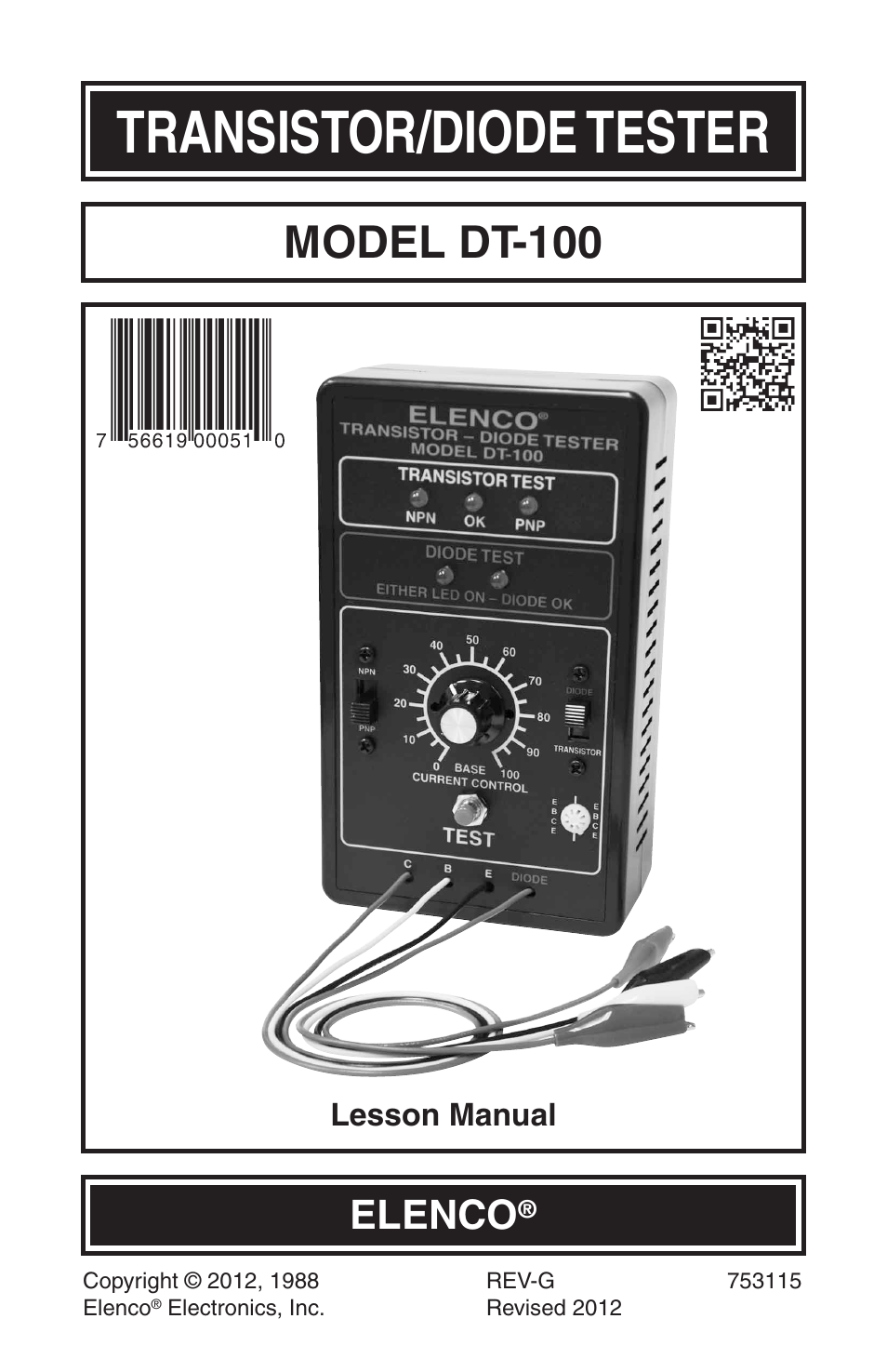 Elenco Diode/Transistor Tester User Manual | 8 pages