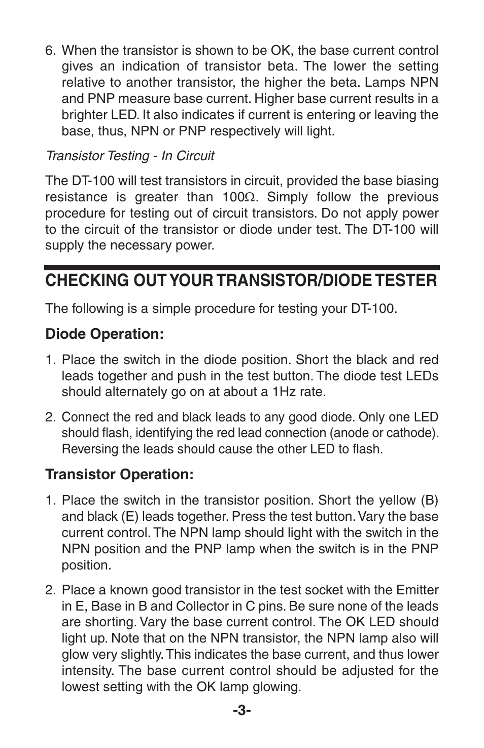 Checking out your transistor/diode tester | Elenco Diode/Transistor Tester User Manual | Page 4 / 8