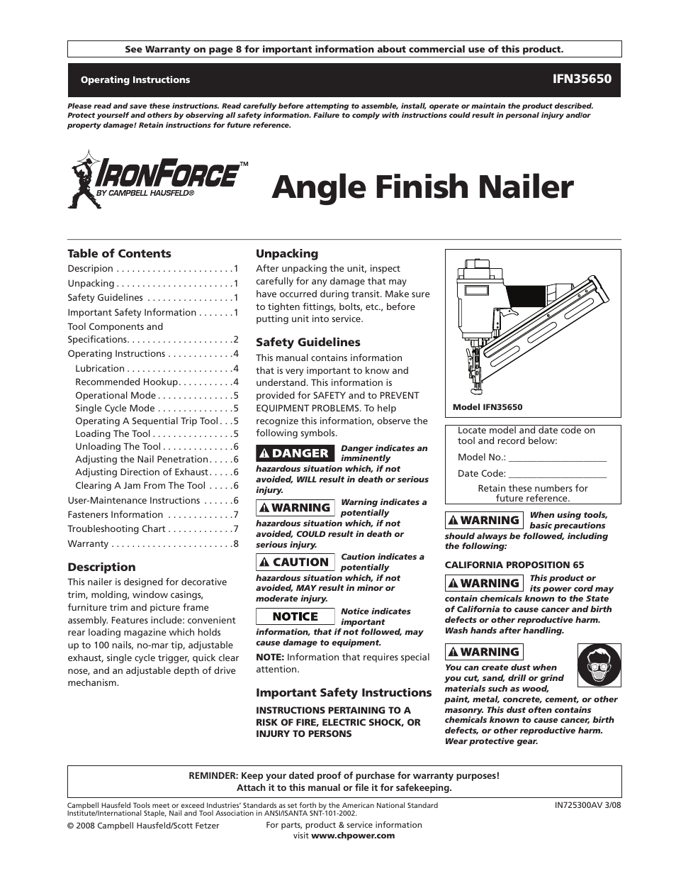 Campbell Hausfeld IFN35650 User Manual | 24 pages