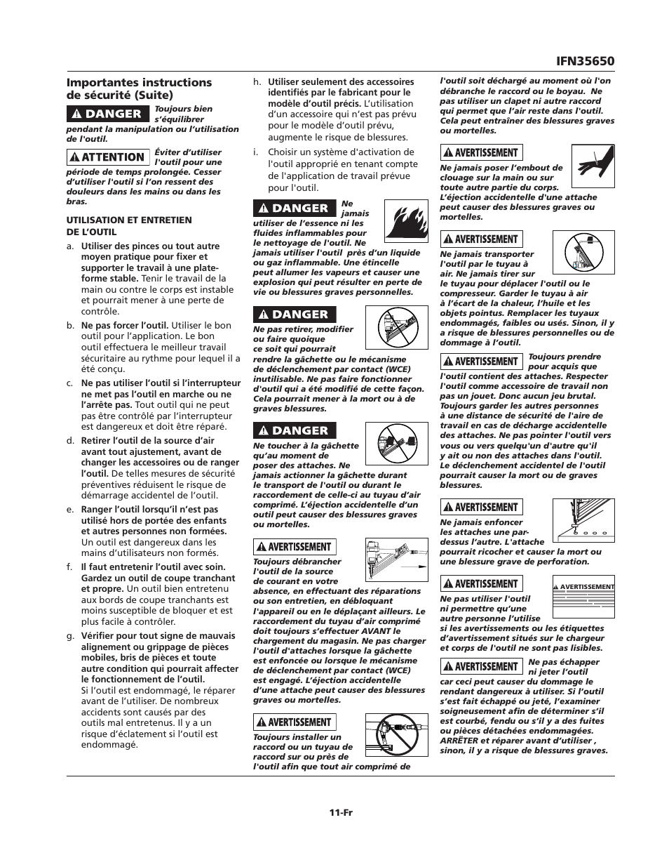 Importantes instructions de sécurité (suite) | Campbell Hausfeld IFN35650 User Manual | Page 11 / 24