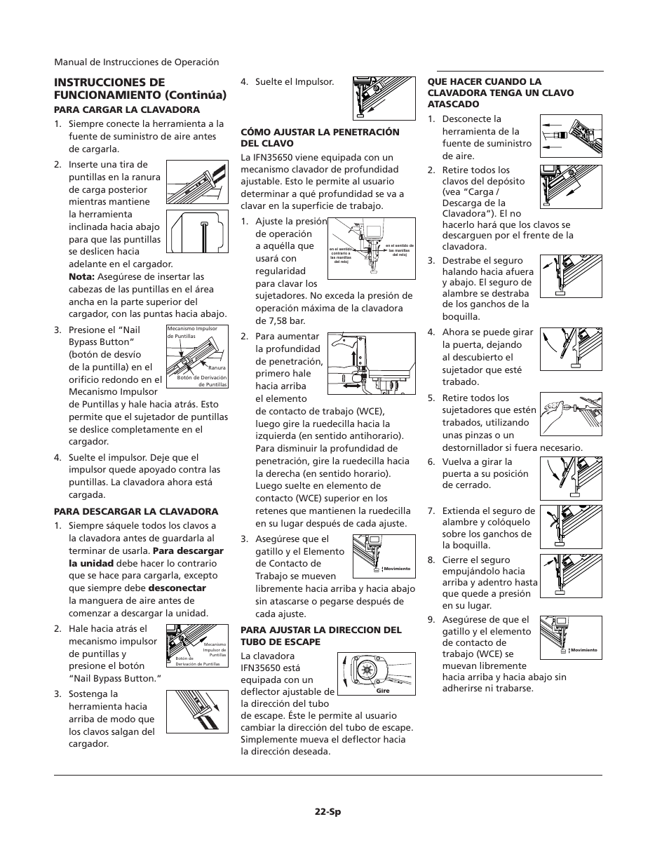 Instrucciones de funcionamiento (continúa) | Campbell Hausfeld IFN35650 User Manual | Page 22 / 24