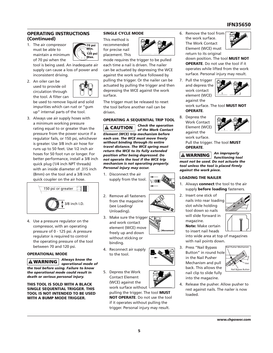 Operating instructions (continued) | Campbell Hausfeld IFN35650 User Manual | Page 5 / 24