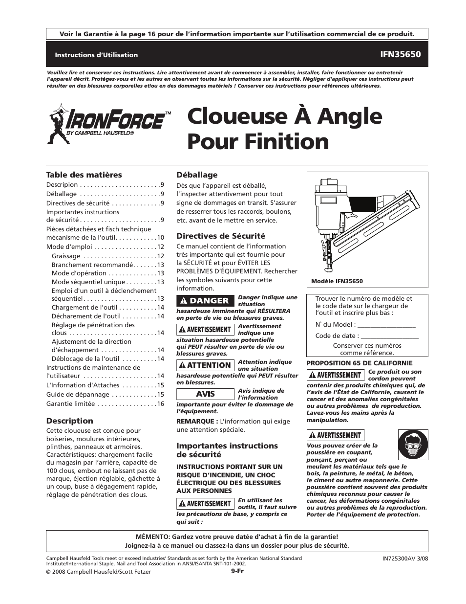 Cloueuse à angle pour finition | Campbell Hausfeld IFN35650 User Manual | Page 9 / 24